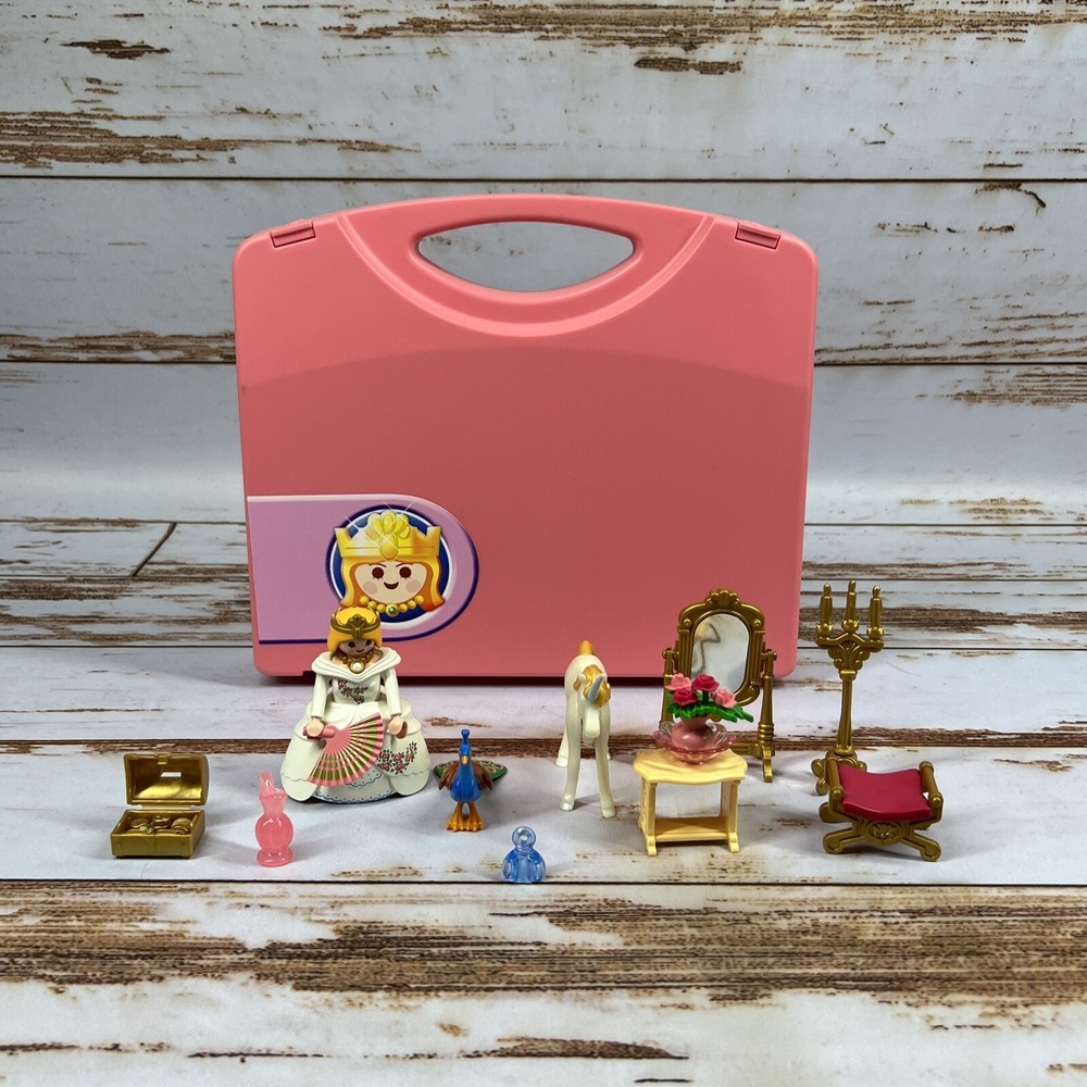 Playmobil 5892 Unicorn Playset Pink Take Along Case & Extras Used